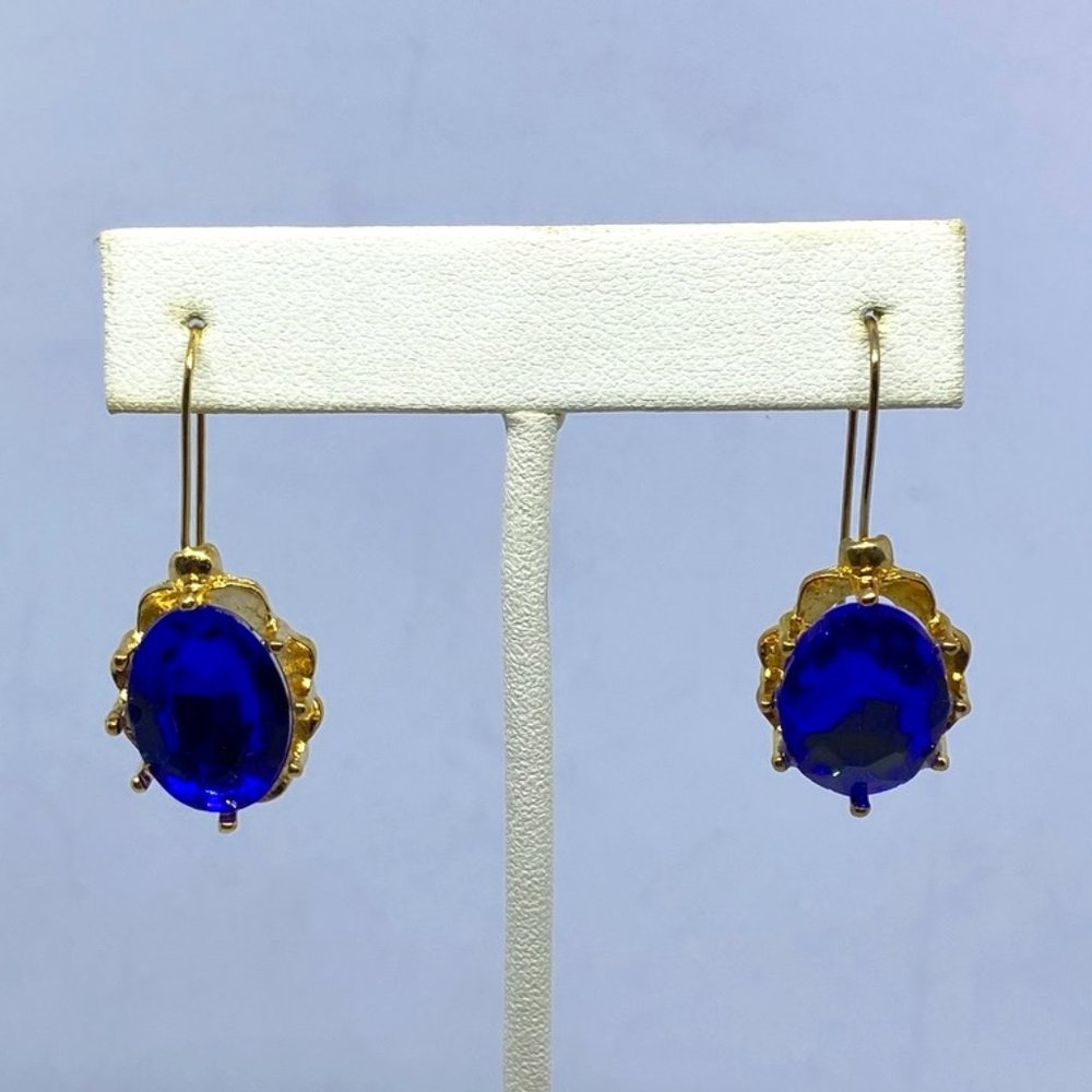 Beautiful! Custom Made Earrings with Blue Rhinestone  ~ 1.5" Long